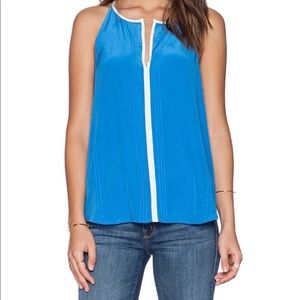 JOIE Size S~Bright Blue Silk Tank Top White Trim ~Resort Beach Wear